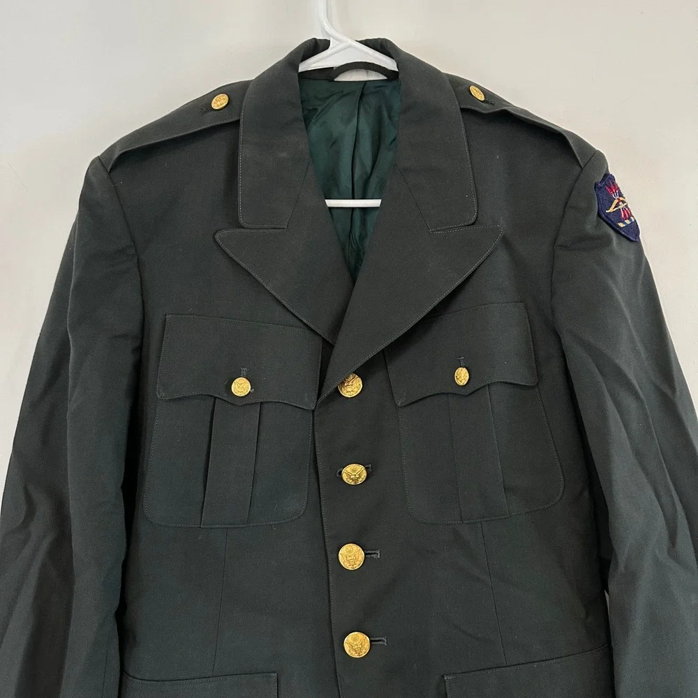 US Army Green Service Uniform Dress Coat Jacket AG-489 40R Gold Eagle Buttons